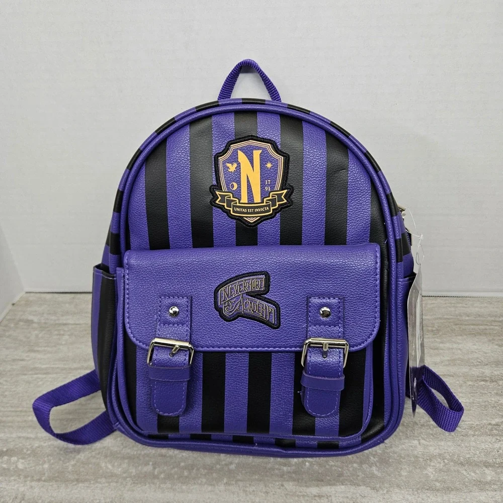 Wednesday Addams‎ Nevermore Academy Mini Backpack Purple Black Striped Kids Bag